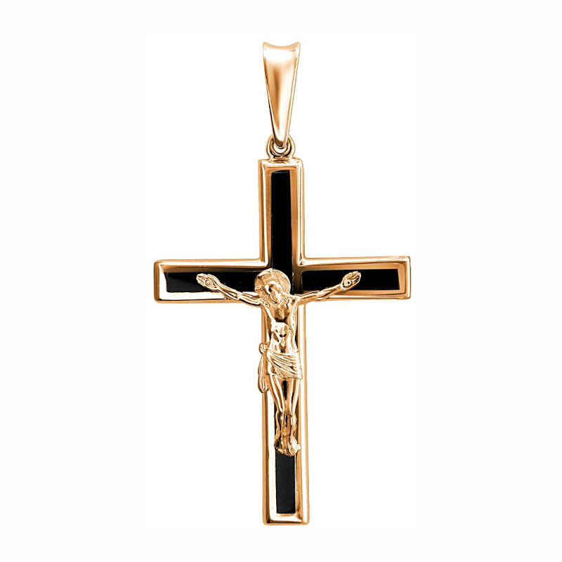 Крест нательный из красного золота 585 пробы с агатом 01Р410982-1