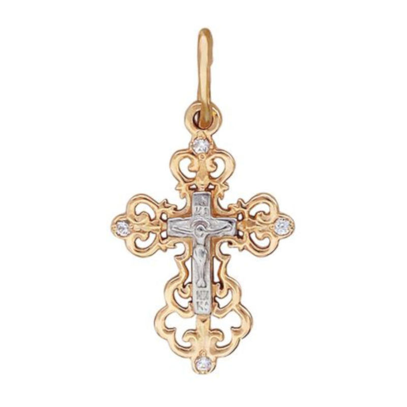Крест нательный из красного золота 585 пробы с фианитами 01Р110768