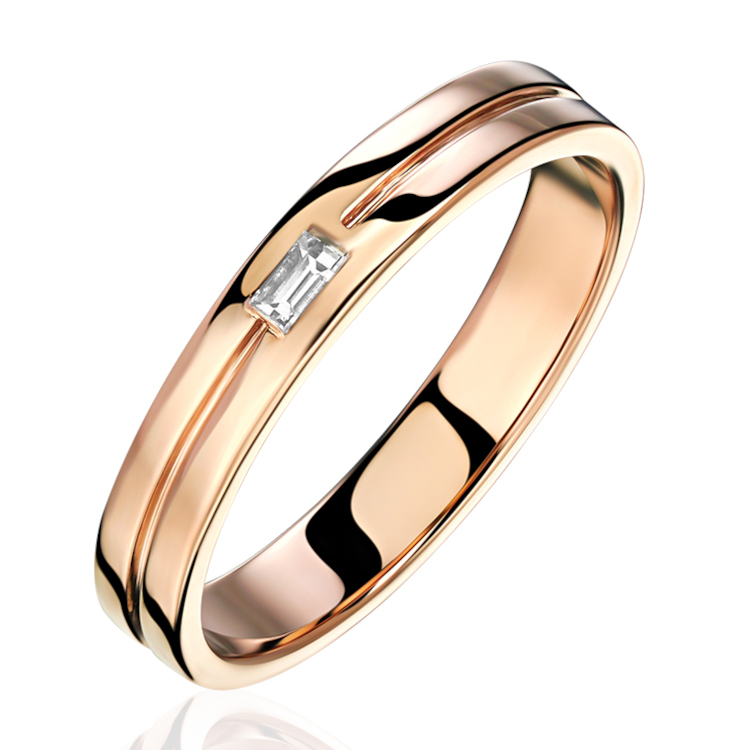 Обручальное кольцо из красного золота 585 пробы с бриллиантом 01О610490