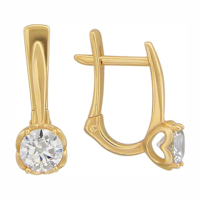 Серьги из желтого золота 585 пробы с фианитами  01С139407