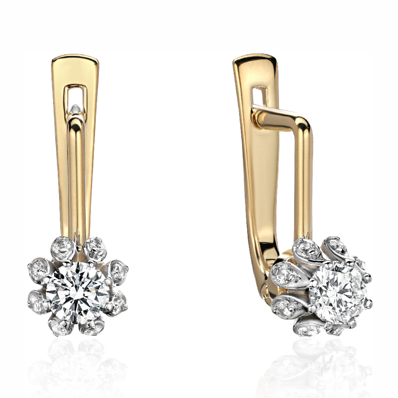 Серьги из желтого золота 585 пробы с фианитами 01С1315773Р