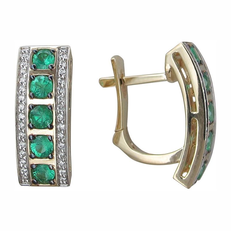 Серьги из желтого золота 585 пробы с изумрудами и бриллиантами 01С6313440-3