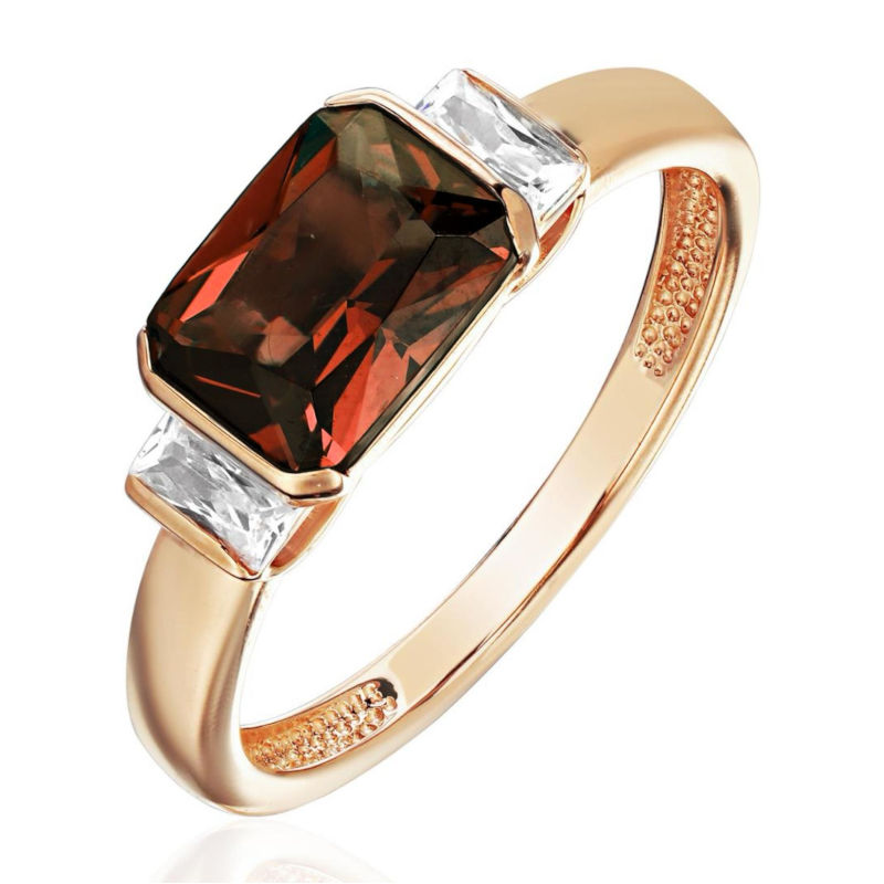 Кольцо из красного золота 585 пробы с гранатом и фианитами 01К3115432-1