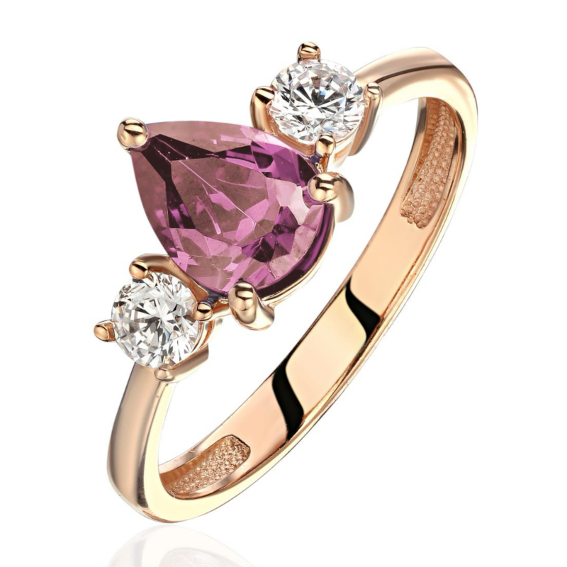 Кольцо из красного золота 585 пробы с наноситал морганитом и фианитами 01К2115337-7