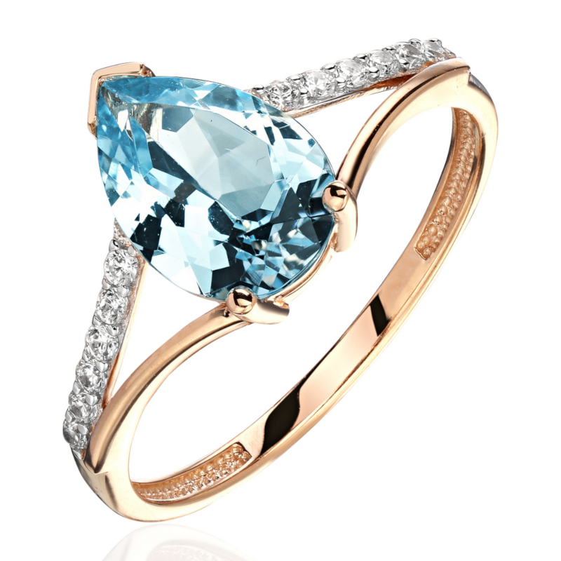 Кольцо из красного золота 585 пробы с топазом и фианитами 01К3116565Р-1