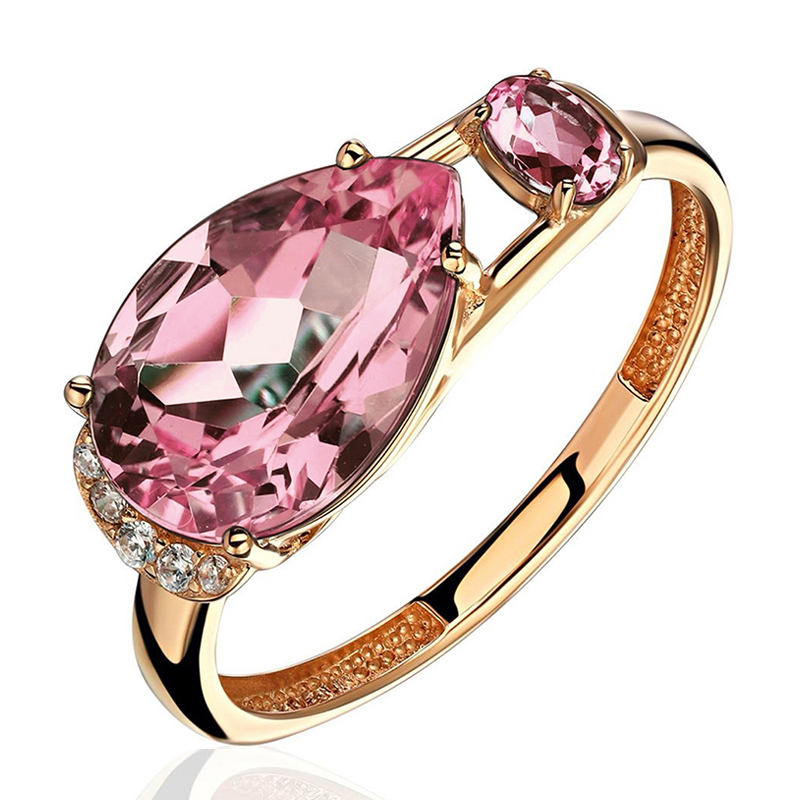 Кольцо из красного золота 585 пробы с наносинтал морганитами и фианитами 01К2116694-1