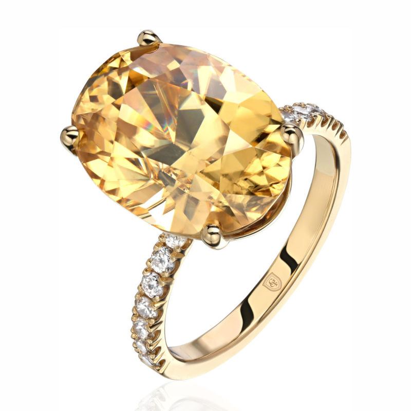 Кольцо из желтого золота 585 пробы с гиацинтом и бриллиантами 01К6315947-1