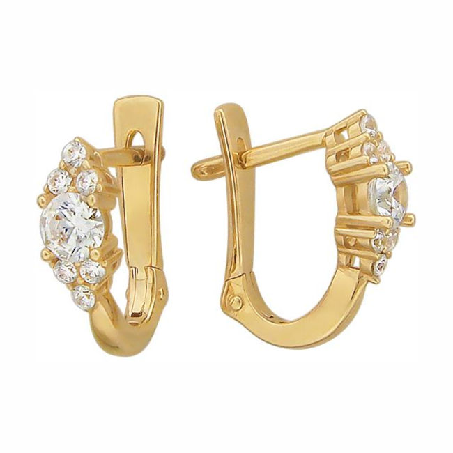 Серьги из желтого золота 585 пробы с фианитами 01С139417