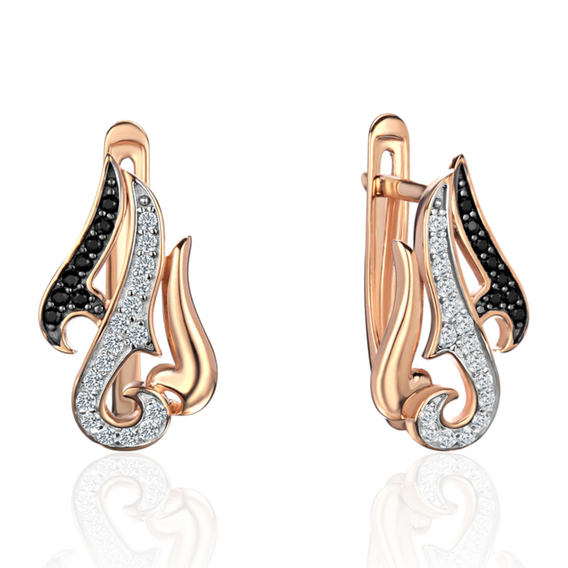Серьги из красного золота 585 пробы с фианитами 01С2115075ЧР-1