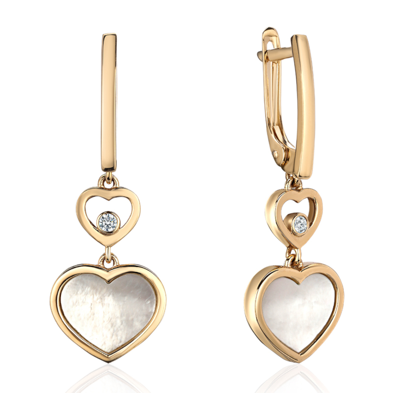 Серьги из желтого золота 585 пробы с перламутром и фианитами 01С4315094-1