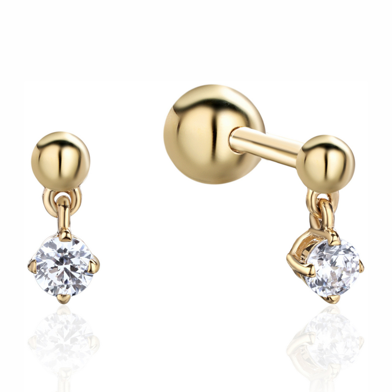 Серьга одиночная из желтого золота 585 пробы с фианитом 01С1315123