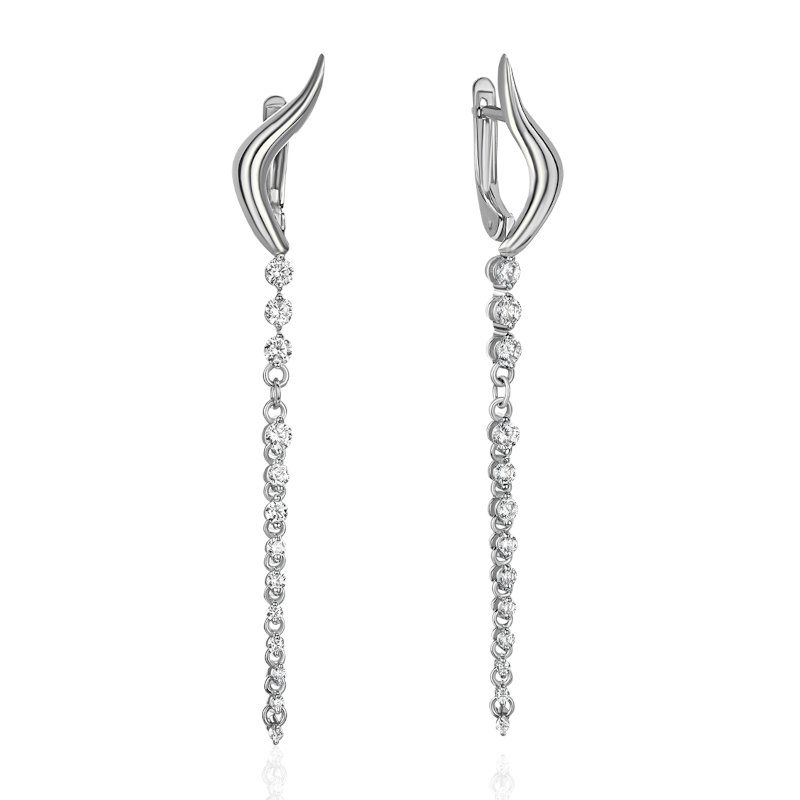 Серьги из белого золота 585 пробы с фианитами 01С1216815