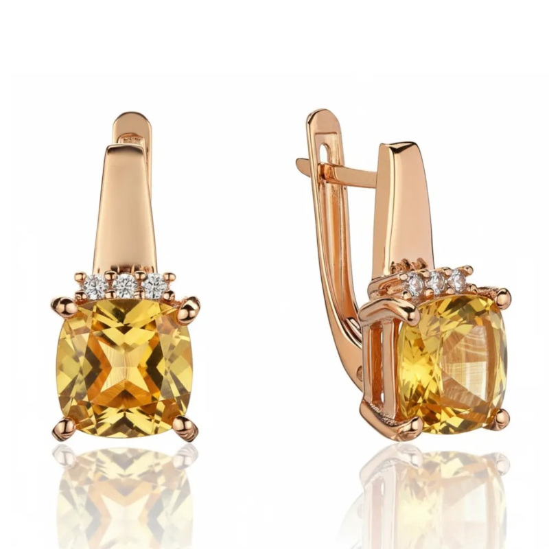 Серьги из красного золота 585 пробы с цитринами и фианитами 01С3116572-1