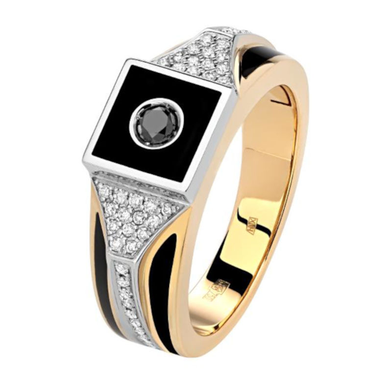 Кольцо из комбинированного золота 750 пробы с бриллиантами и эмалью 01Т686025ЭL