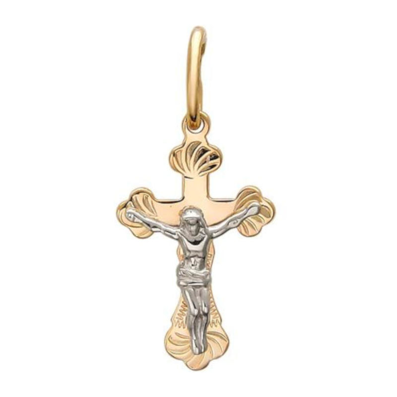 Крест нательный из двух цветов золота 585 пробы без вставок 01Р760589