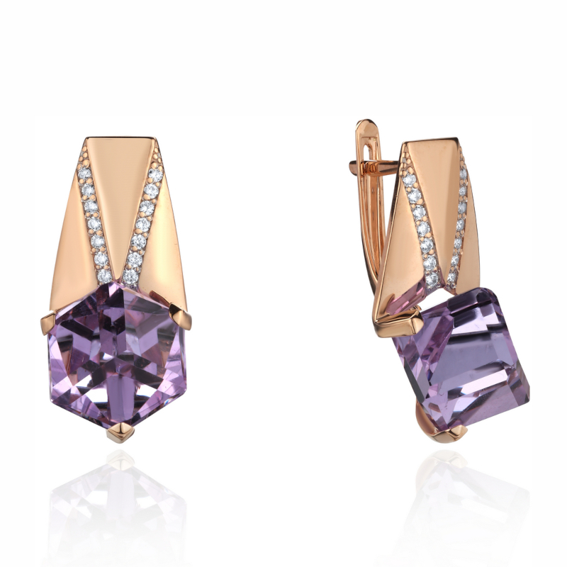 Серьги из красного золота 585 пробы с наноситал опалами и фианитами 01С2115259-6