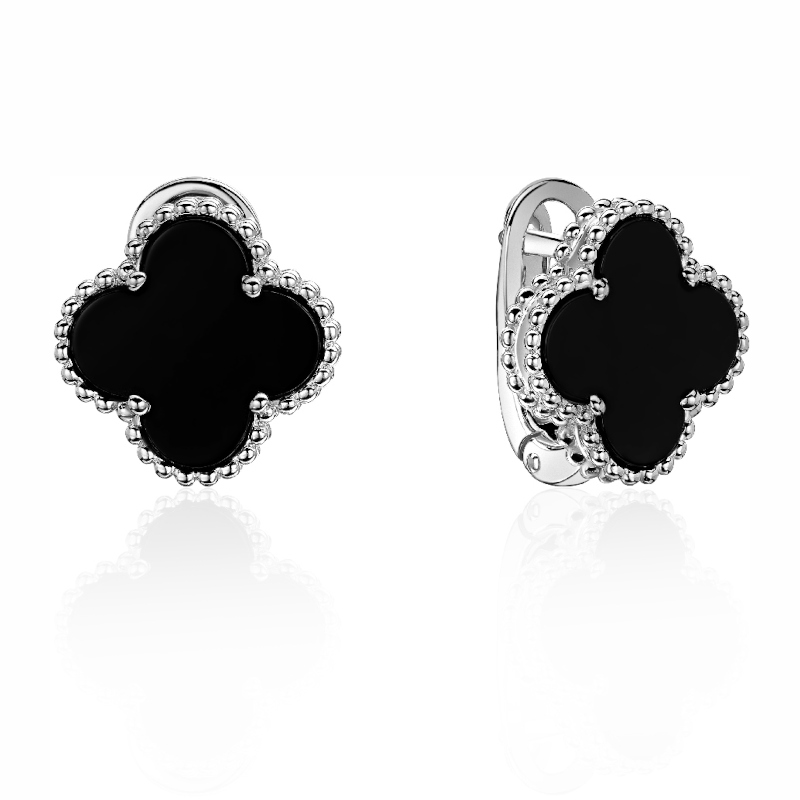 Серьги из белого золота 585 пробы с агатом 01С4214170-1