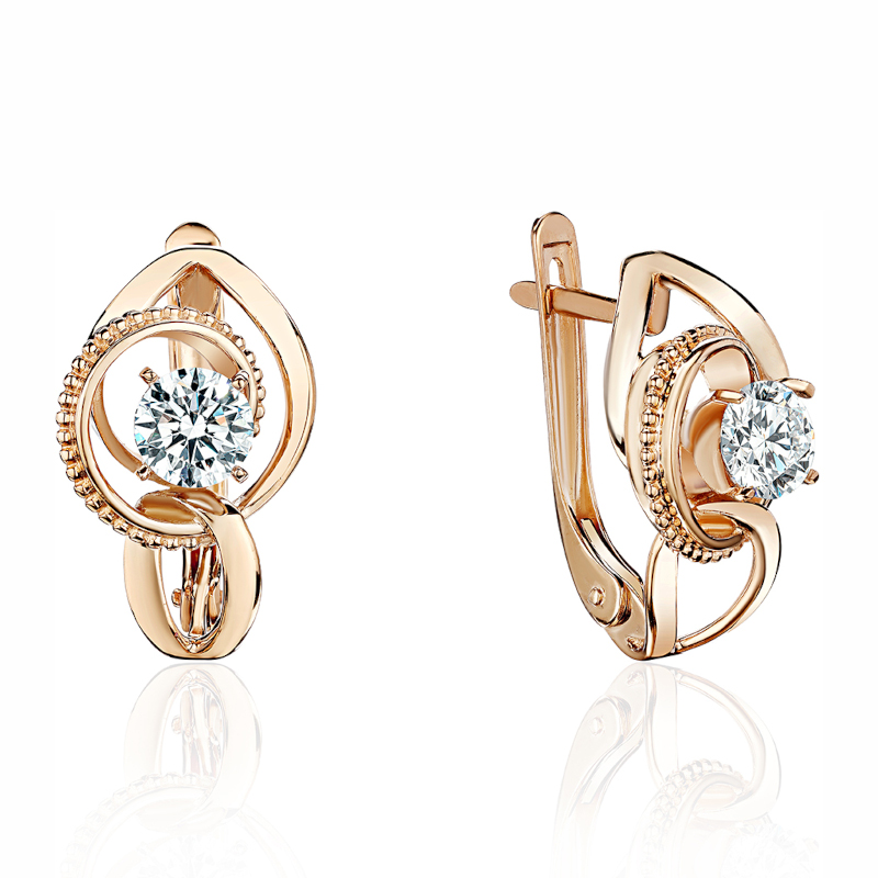 Серьги из красного золота 585 пробы с фианитами 01С1114977