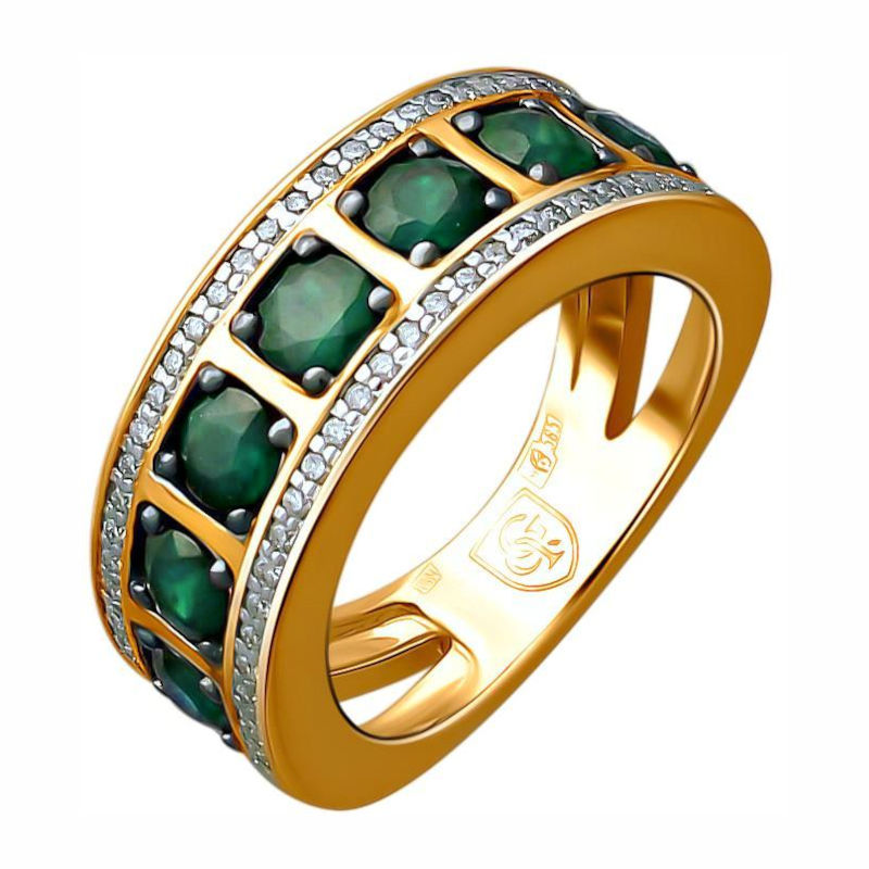 Кольцо из желтого золота 585 пробы с изумрудами и бриллиантами 01К6313440-3