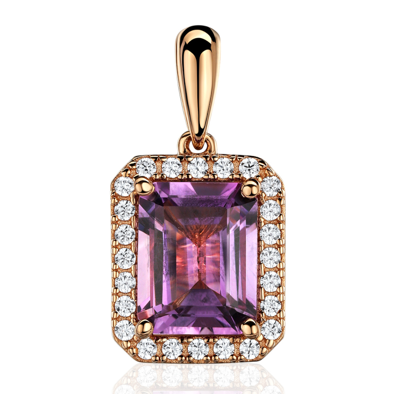 Подвеска из красного золота 585 пробы с аметистом и фианитами 01П3115408-2