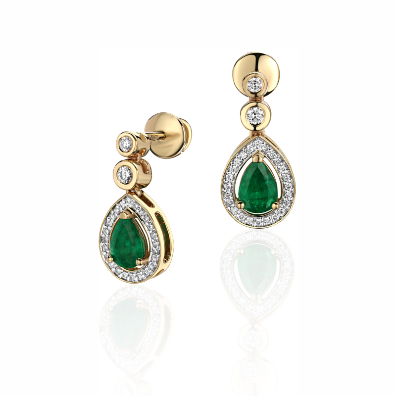 Серьги из желтого золота 585 пробы с изумрудами и бриллиантами 01С6315700-1