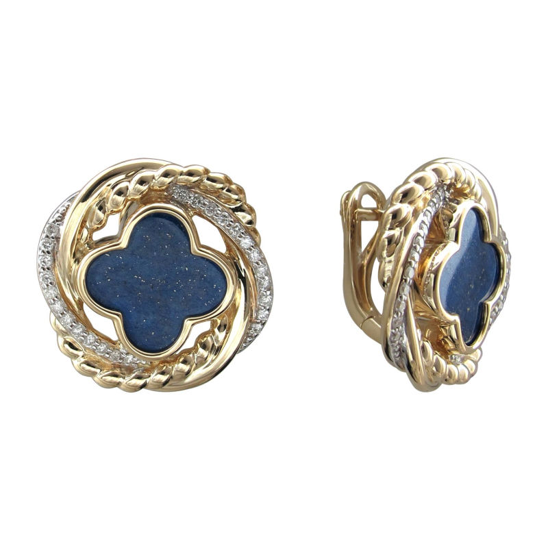 Серьги из желтого золота 585 пробы с лазуритами и бриллиантами 01С6313308-2 Серьги из желтого золота 585 пробы с лазуритами и бриллиантами 01С6313308-2