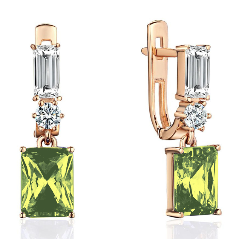 Серьги из красного золота 585 пробы с хризолитами и фианитами 01С3115762-9