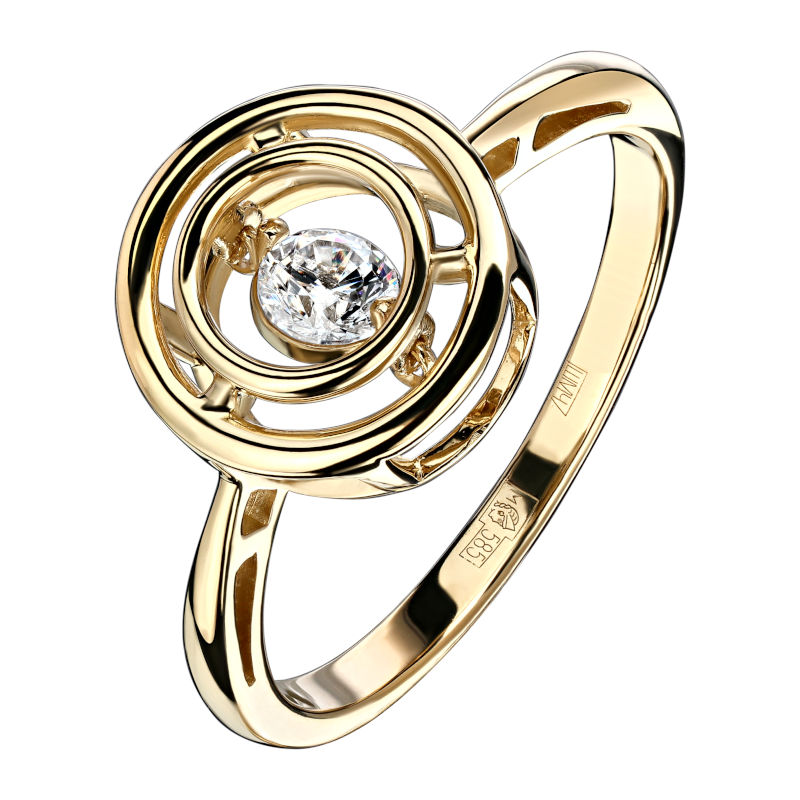 Кольцо из желтого золота 585 пробы c фианитом 01К137961