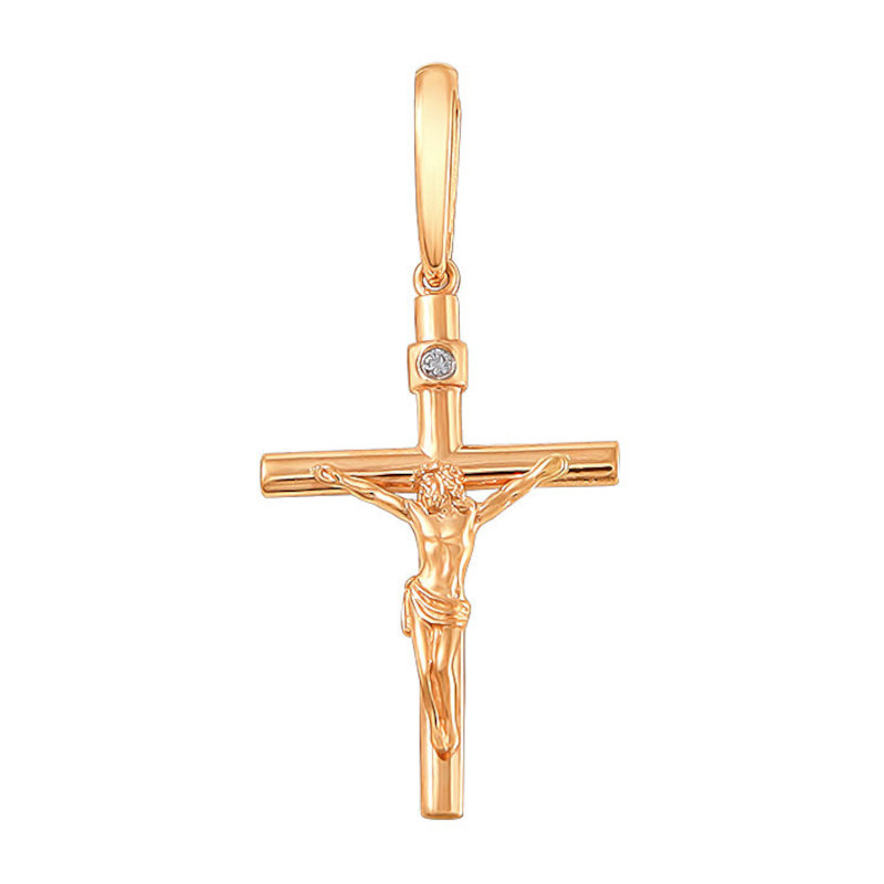 Крест нательный из красного золота 585 пробы с бриллиантом 01Р610616