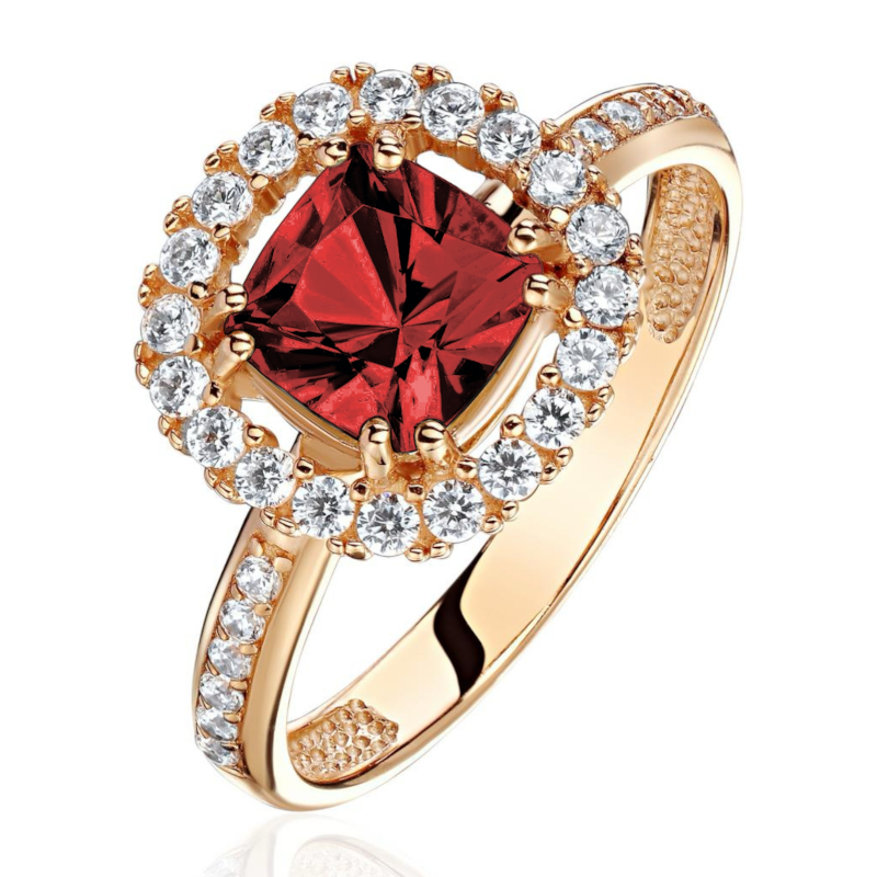 Кольцо из красного золота 585 пробы с гранатом и фианитами 01К3116538-4