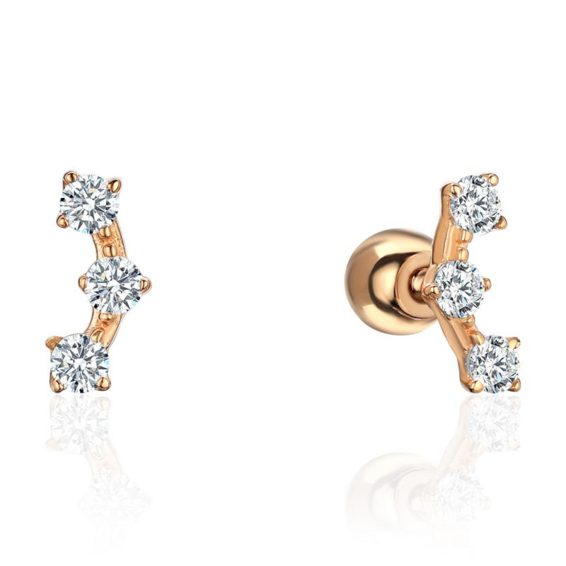 Серьга одиночная из красного золота 375 с фианитами 01С1115122S