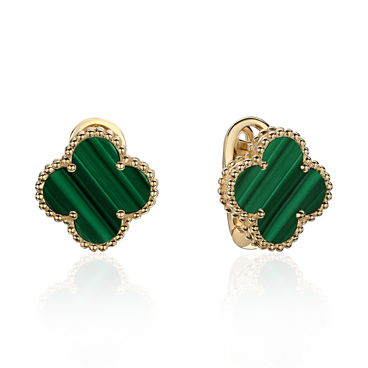 Серьги из желтого золота 585 пробы с малахитами 01С4314170-2