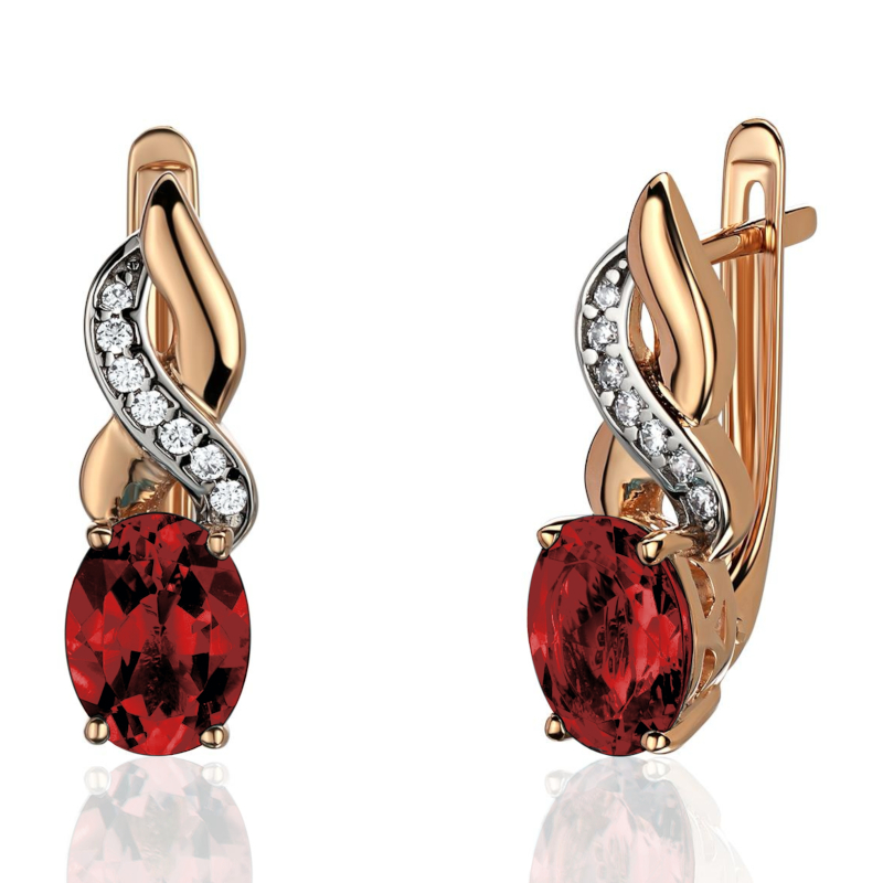 Серьги из красного золота 585 пробы с гранатом и фианитами 01С3115321Р-3