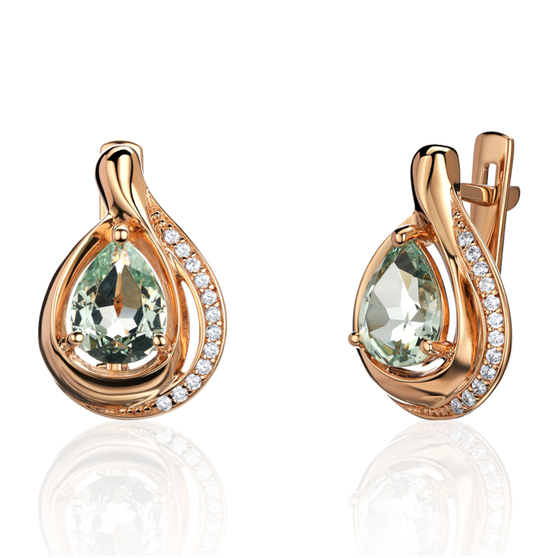 Серьги из красного золота 585 пробы с наноситал кварцем и фианитами 01С2115348-3