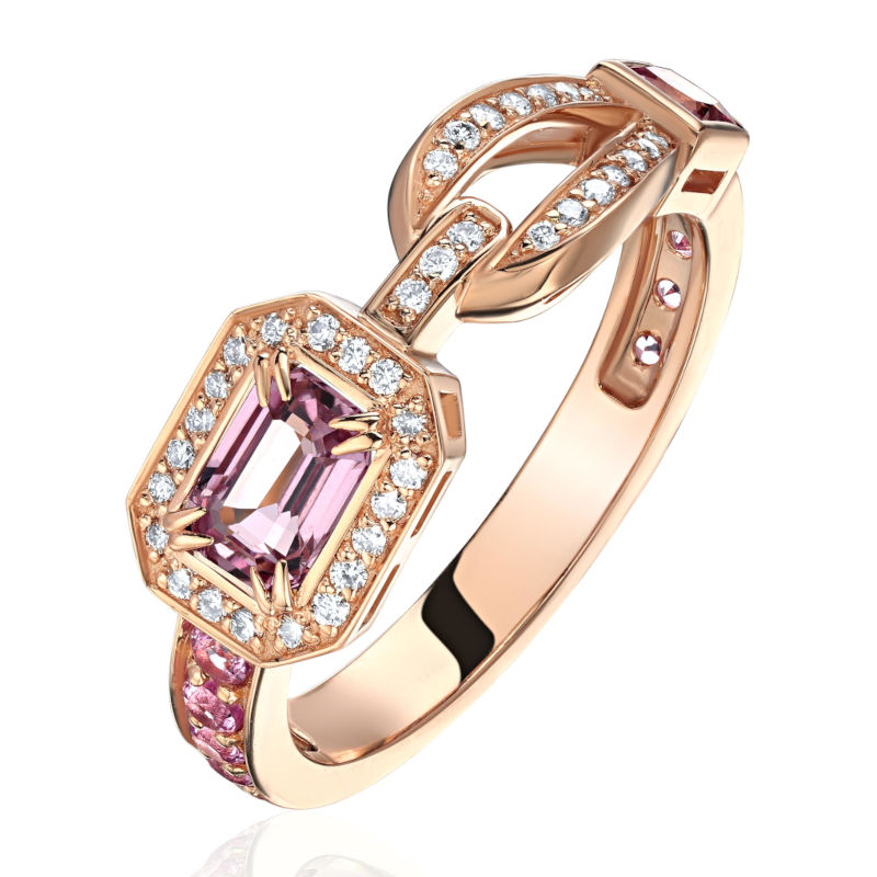 Кольцо из красного золота 585 пробы с сапфирами, турмалинами и бриллиантами 01К6116307-2