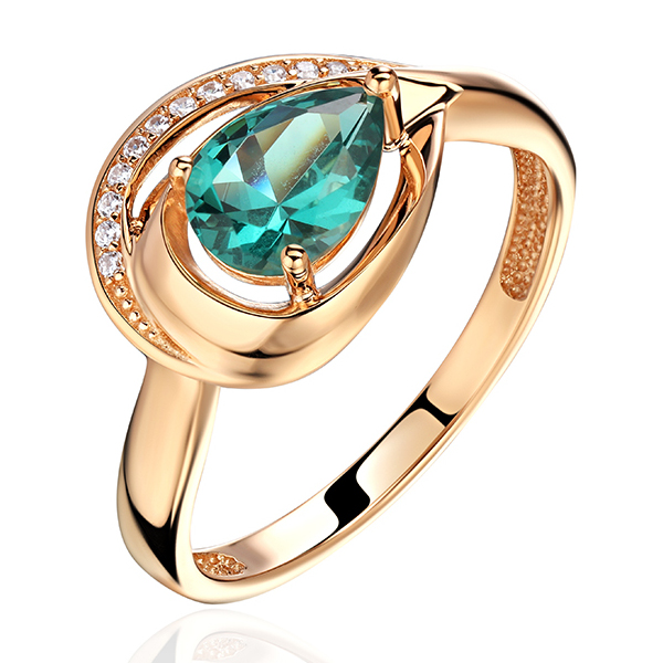 Кольцо из красного золота 585 пробы с наноситал турмалином и фианитами 01К2115348-2