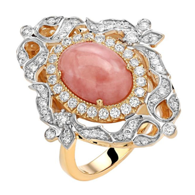 Кольцо из желтого золота 750 пробы с опалом и бриллиантами 01К647158-1 Кольцо из желтого золота 750 пробы с опалом и бриллиантами 01К647158-1