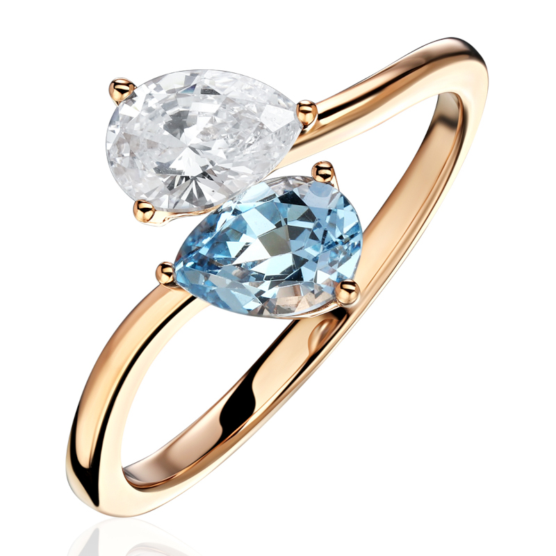 Кольцо из красного золота 585 с фианитом и синтетической шпинелью 01К2115424-1