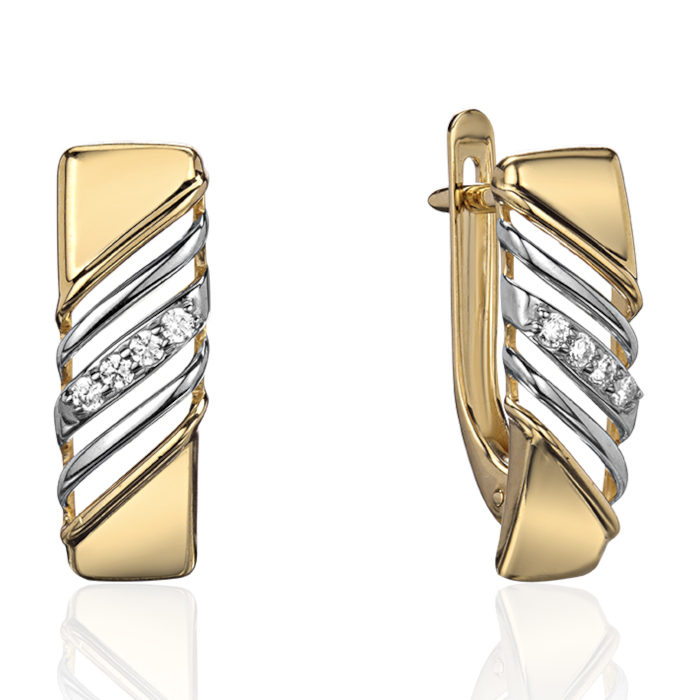 Серьги из желтого золота 585 пробы с фианитами 01С1316898Р