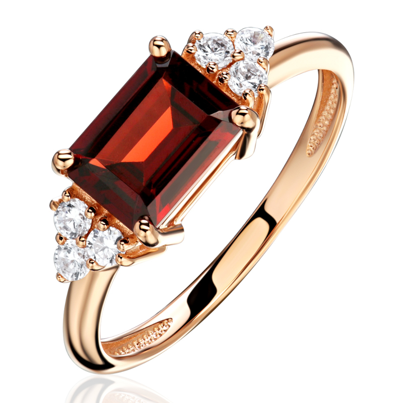 Кольцо из красного золота 585 пробы с гранатом и фианитами 01К3116476-1