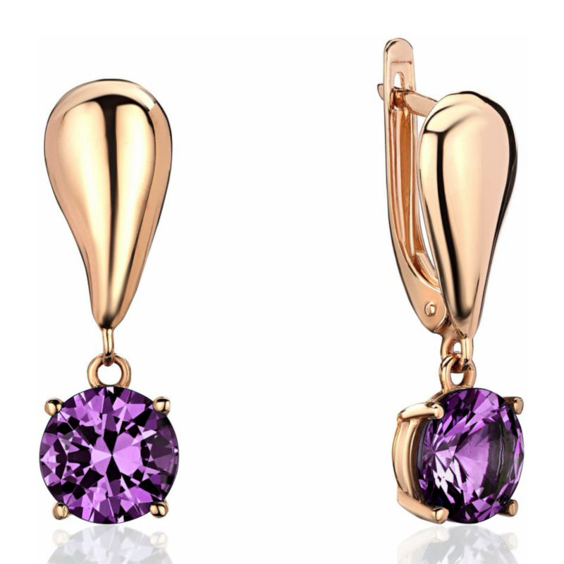 Серьги из красного золота 585 пробы с аметистами 01С3116470-1