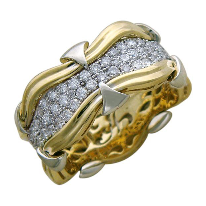 Кольцо из комбинированного золота 750 пробы с бриллиантами и эмалью 01К685740L