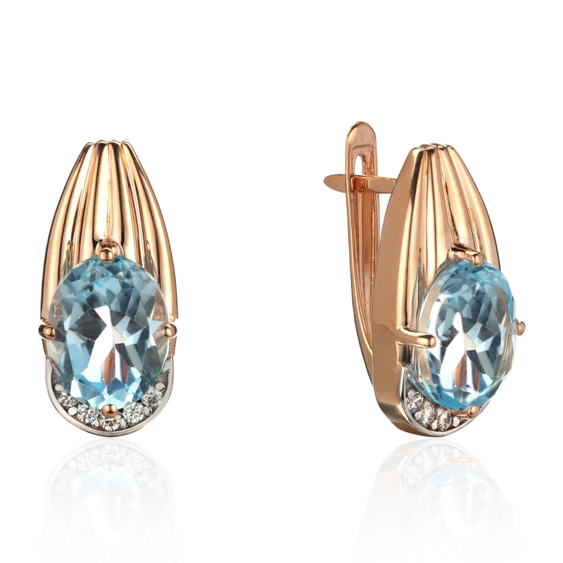 Серьги из красного золота 585 пробы с топазами и фианитами 01С3115371Р-2