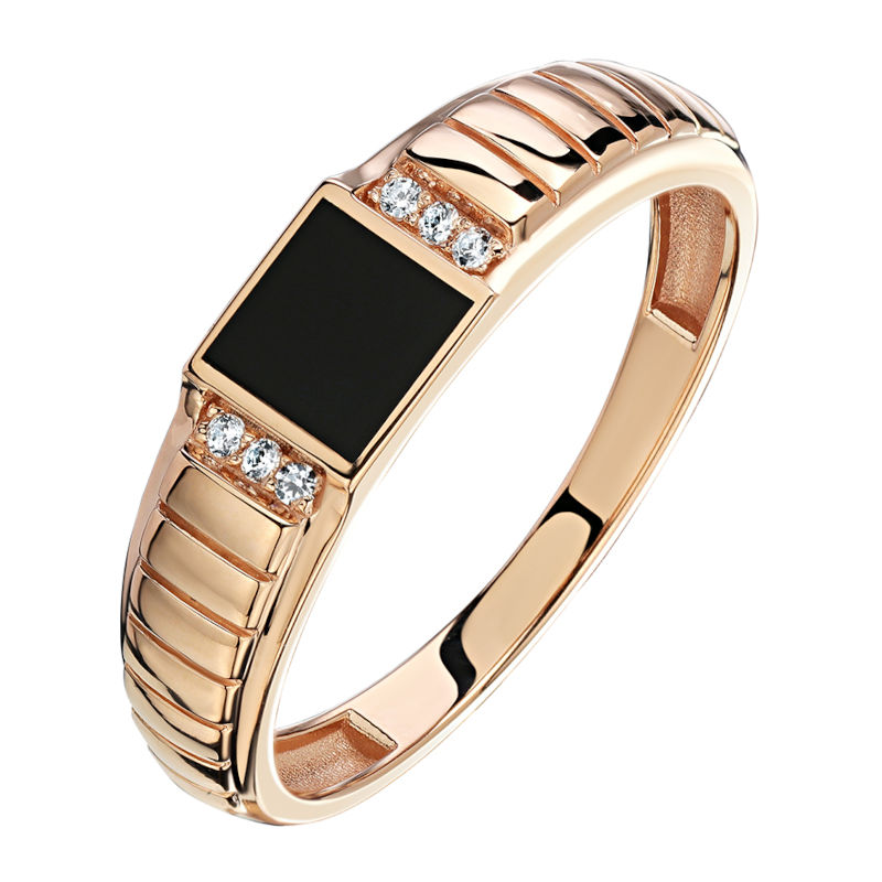 Кольцо из красного золота 585 пробы с фианитом и агатом 01Т4115222-1