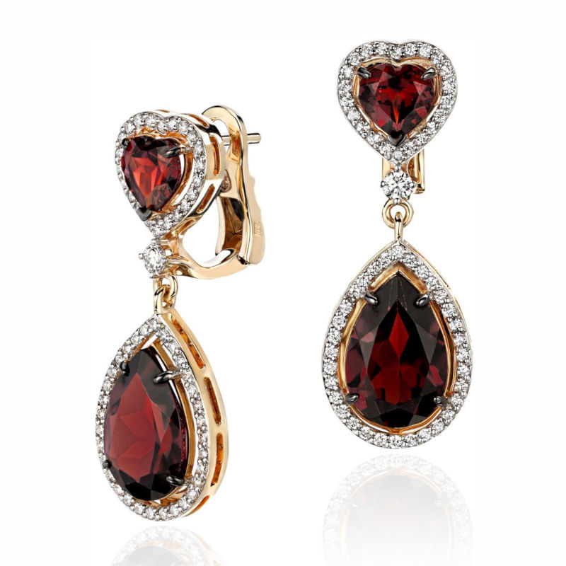 Серьги из желтого золота 585 пробы с гранатами и бриллиантами 01С6312975-2