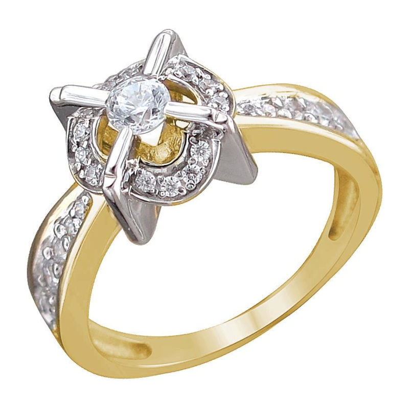 Кольцо из двух цветов золота 585 пробы с фианитами 01К1612805Ж