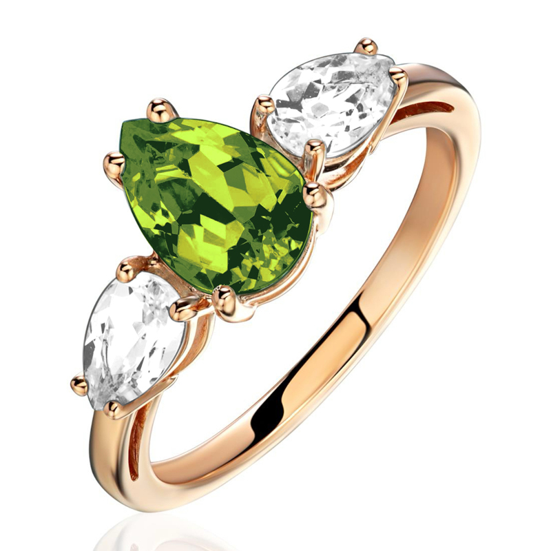 Кольцо из красного золота 585 пробы с хризолитом и фианитами 01К3115382-5