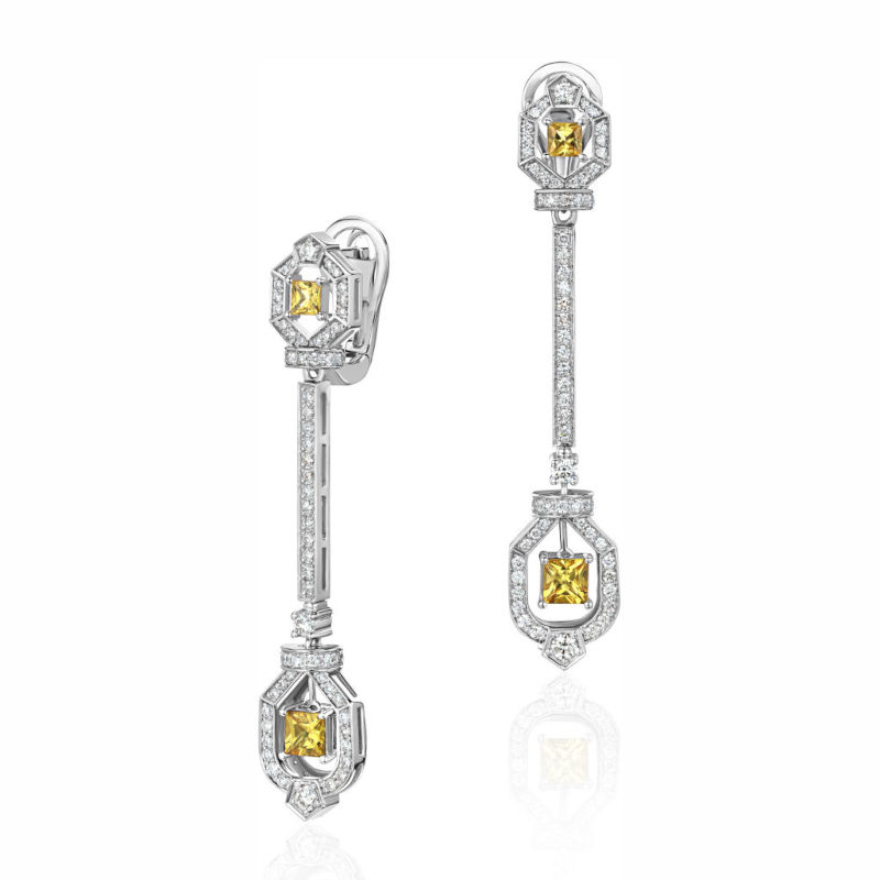 Серьги из белого золота 585 пробы с сапфирами и бриллиантами 01С6214415-1
