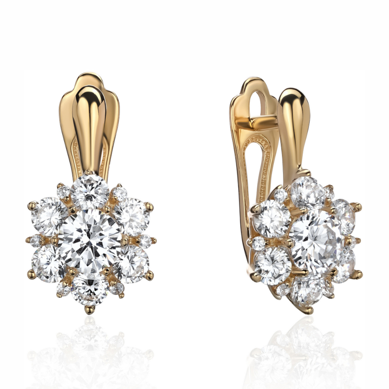 Серьги из желтого золота 585 пробы с фианитами 01С1315015