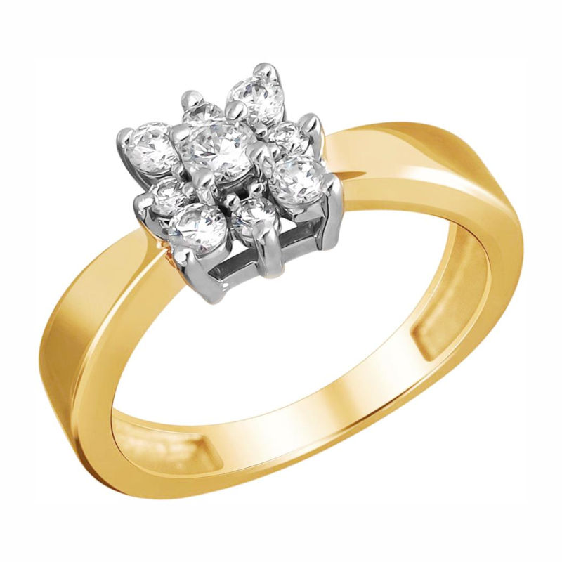 Кольцо из комбинированного золота 585 пробы с фианитами 01К1612829Ж